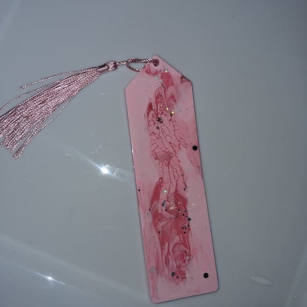 Handmade black pink epoxy resin bookmark