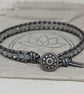 Labradorite and metallic grey leather bracelet with button fastener  - Image 3