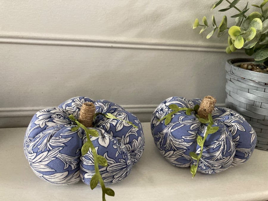 Blue and white William Morris fabric pumpkin pair 