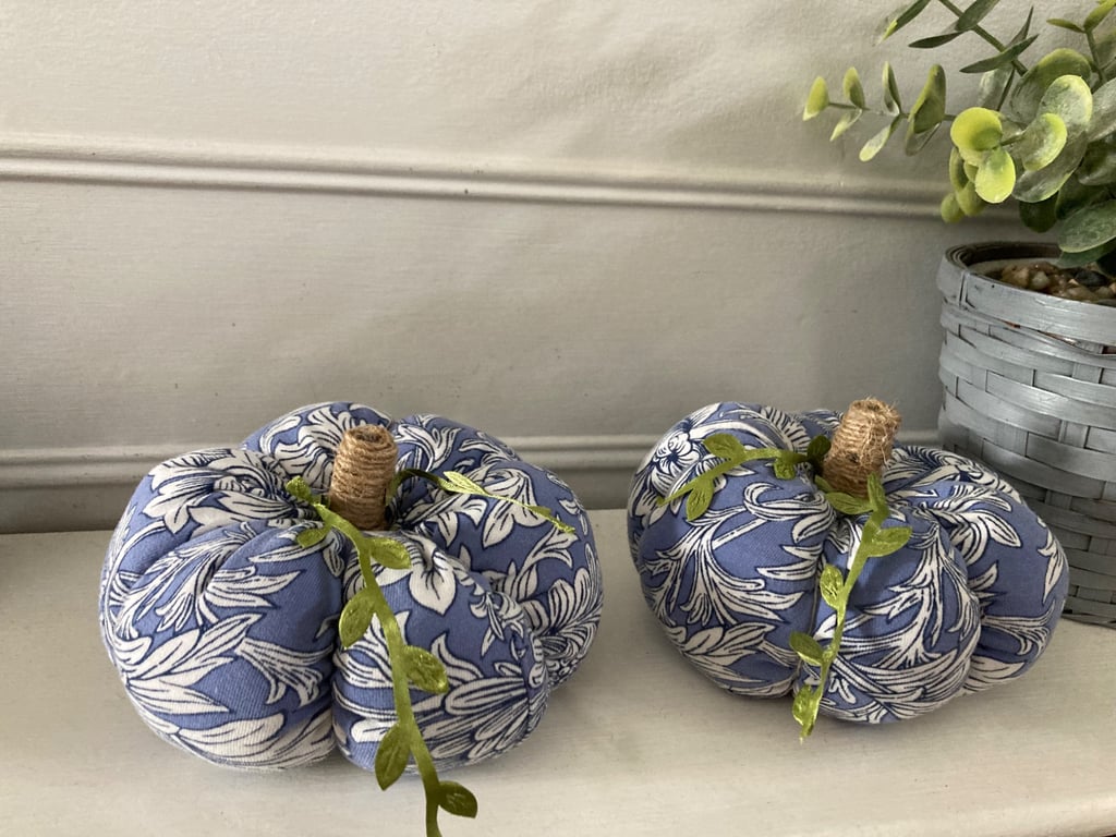 Blue and white William Morris fabric pumpkin pair 