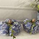 Blue and white William Morris fabric pumpkin pair 
