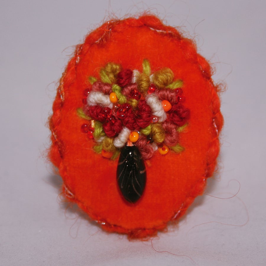 Embroidered Brooch - Miniature flower vase