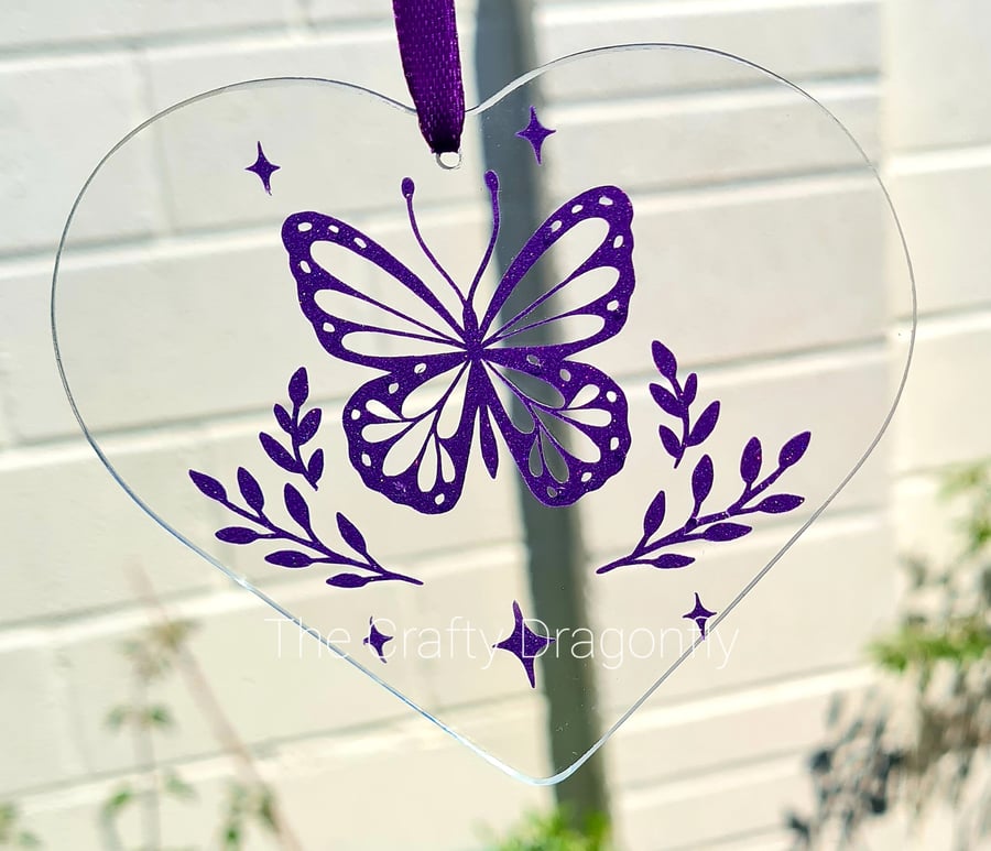 Glass Heart with Butterfly Decal