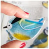 blue-tit, light blue, fused glass, British garden bird