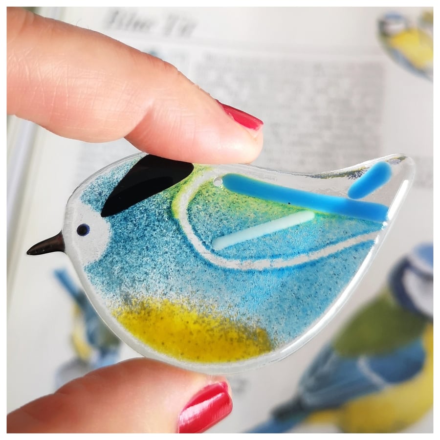 blue-tit handmade glass bird gift for bird, nature lovers