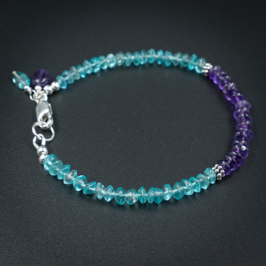  Amethyst, apatite and sterling silver bracelet