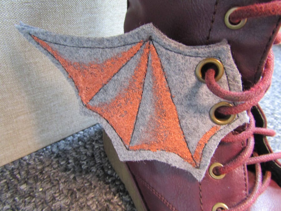 Steampunk Fabric Boot Wings Bat Wings Grey Copper
