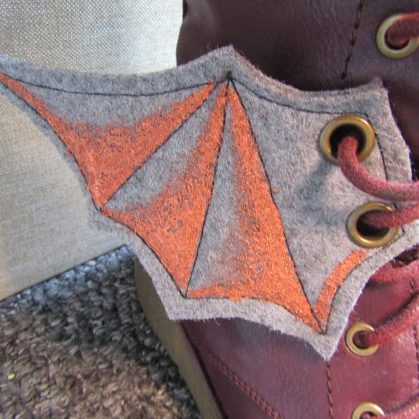 Steampunk Fabric Boot Wings Bat Wings Grey Copper