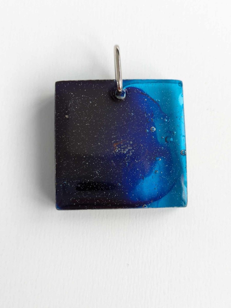 Square Resin Pendant With Blue & Purple