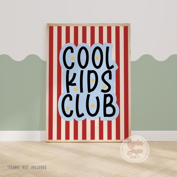 Cool kids club bedroom print, fun nursery toddler wall art, kids playroom decor