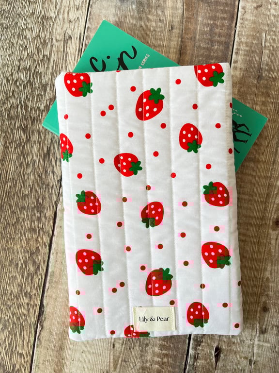 Strawberry Quilted Fabric Book Sleeve