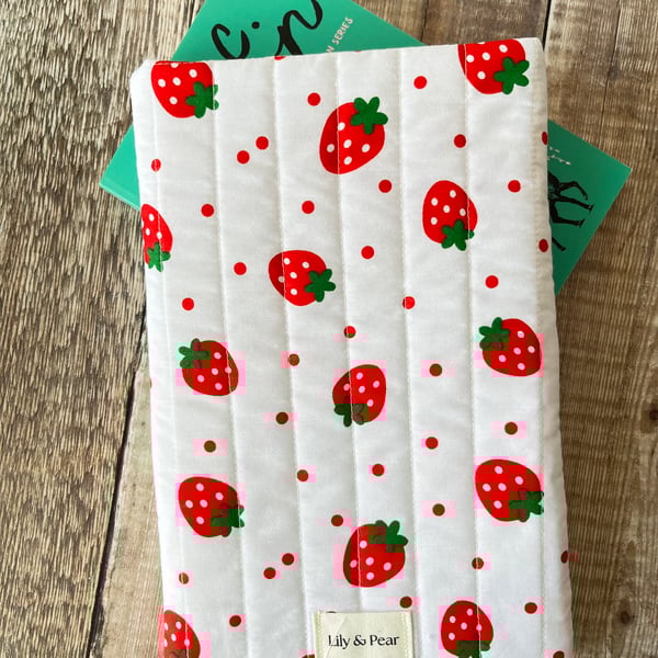 Strawberry Quilted Fabric Book Sleeve
