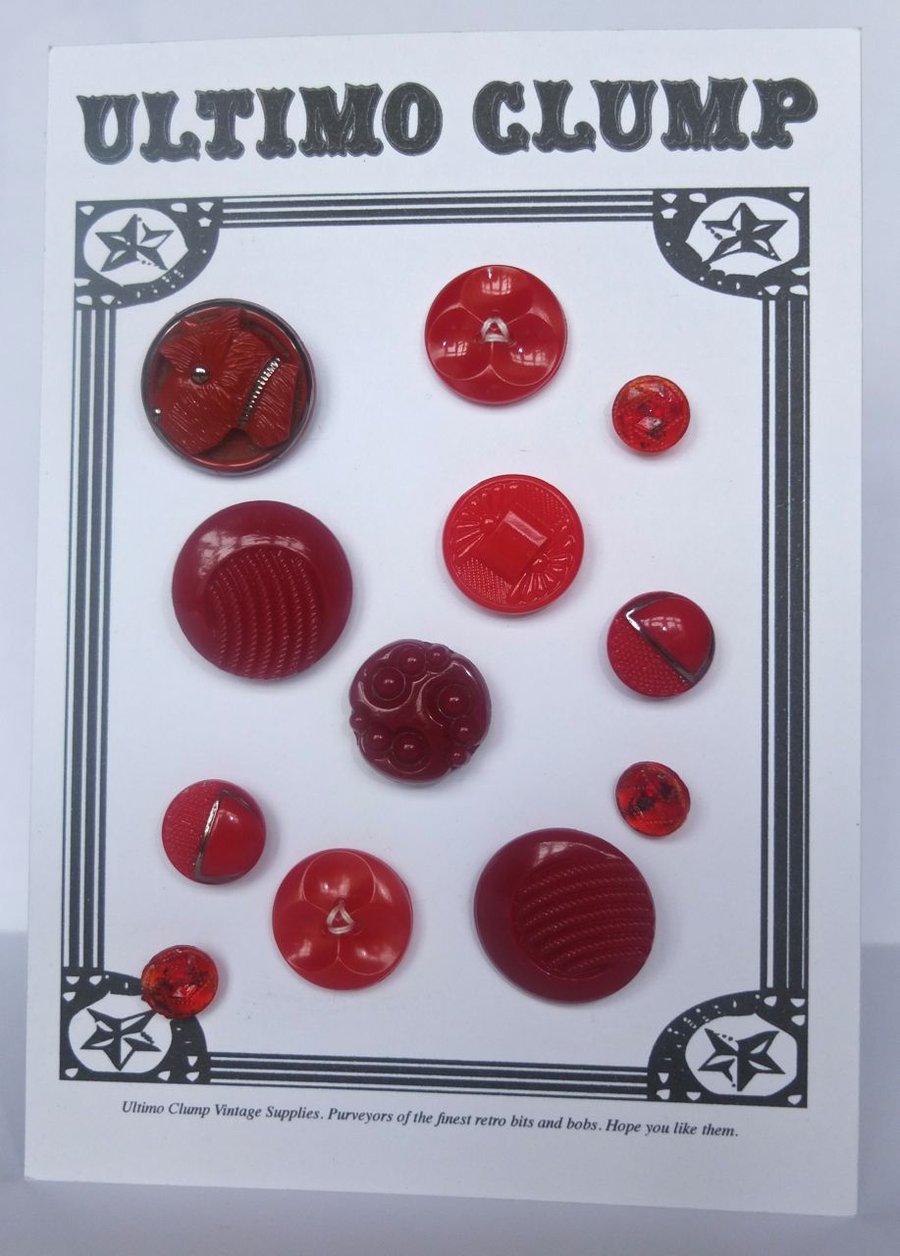 12 Vintage Red Glass Buttons