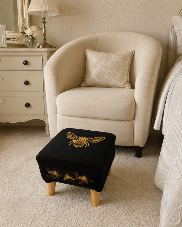 The Harris Tweed Bee Embroidered Foot Stool