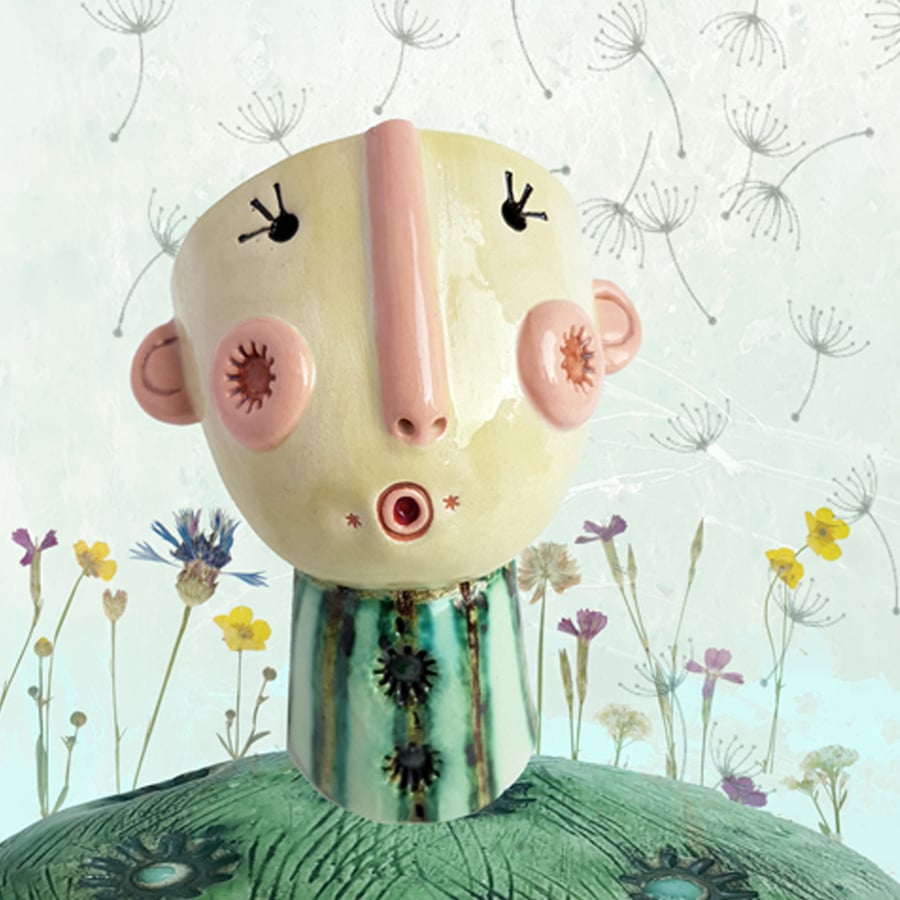 Hopeful 'Happy Head' - Ceramic figurative sculpture, ceramic figurine 