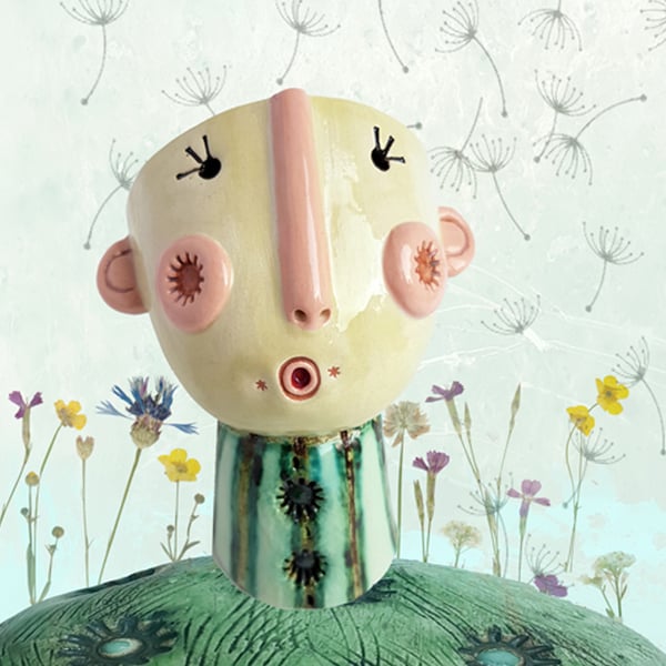Hopeful 'Happy Head' - Ceramic figurative sculpture, ceramic figurine 
