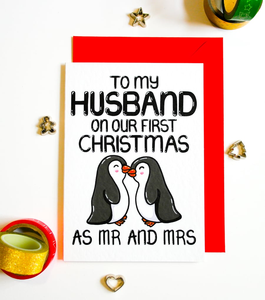 First Christmas as Mr And Mrs Christmas Card,  1st Christmas as My Husband 