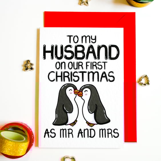 First Christmas as Mr And Mrs Christmas Card,  1st Christmas as My Husband 