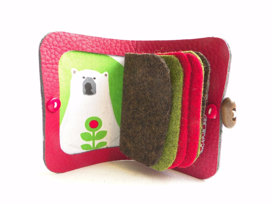 Scandinavian Bear Needle Book - Sewing Gift - Red Needle Case - Sewing Accessory