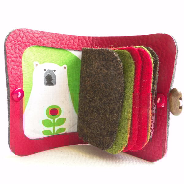 Scandinavian Bear Needle Book - Sewing Gift - Red Needle Case - Sewing Accessory