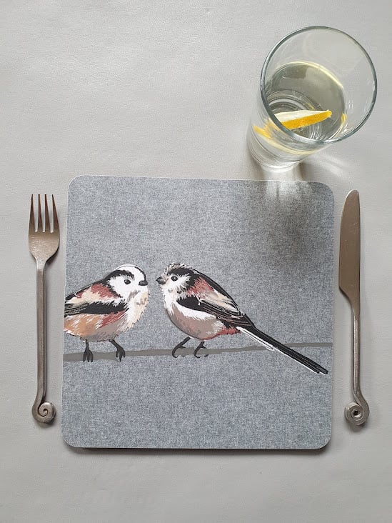 Long-tailed tits placemat, garden bird placemats
