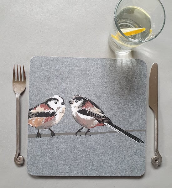 Long-tailed tits placemat, garden bird placemats