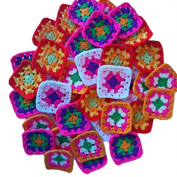 Bright 3" Hand-Crocheted Granny Squares – Rainbow Mix