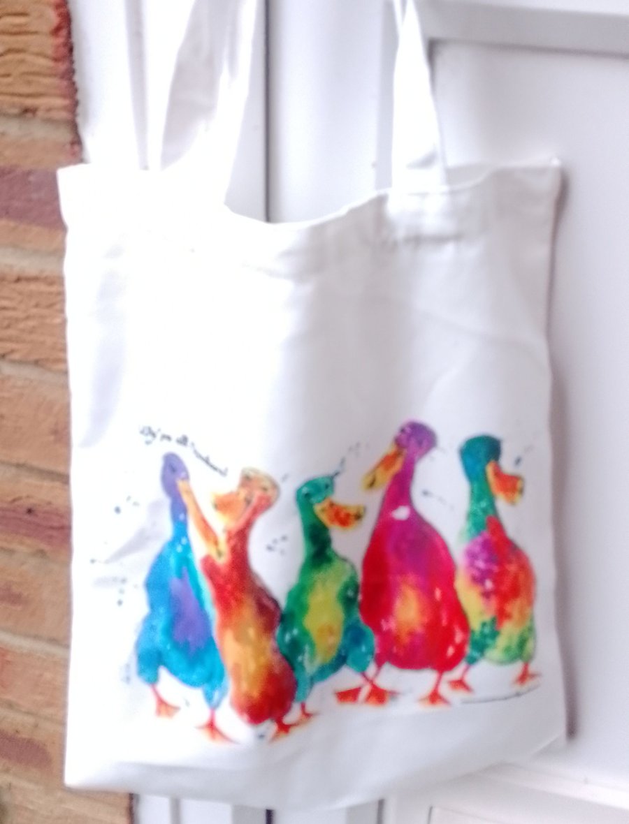 Quirky Colourful Ducks Cotton Tote Bag