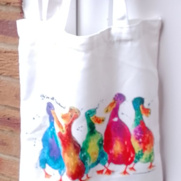 Quirky Colourful Ducks Cotton Tote Bag