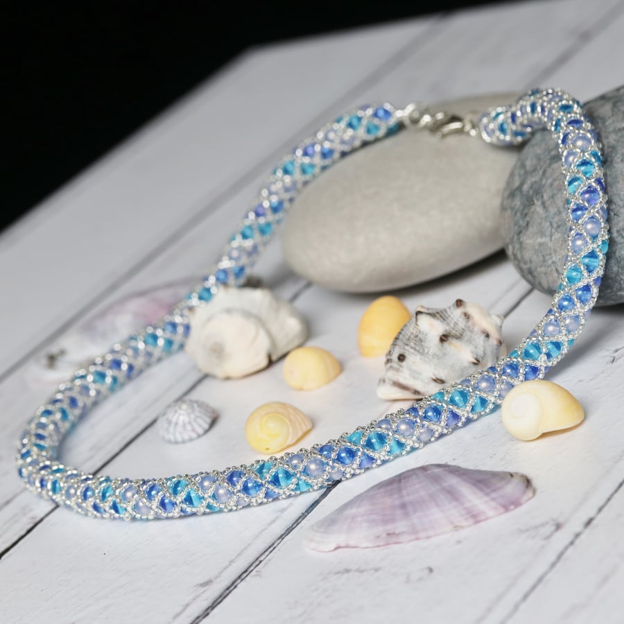 Blue, Aquamarine and Silver Netted Necklace