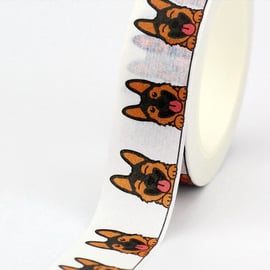 German Shepherd dog pattern, Kawaii Alsatian, Washi Tape, DecorativeTape, 10m