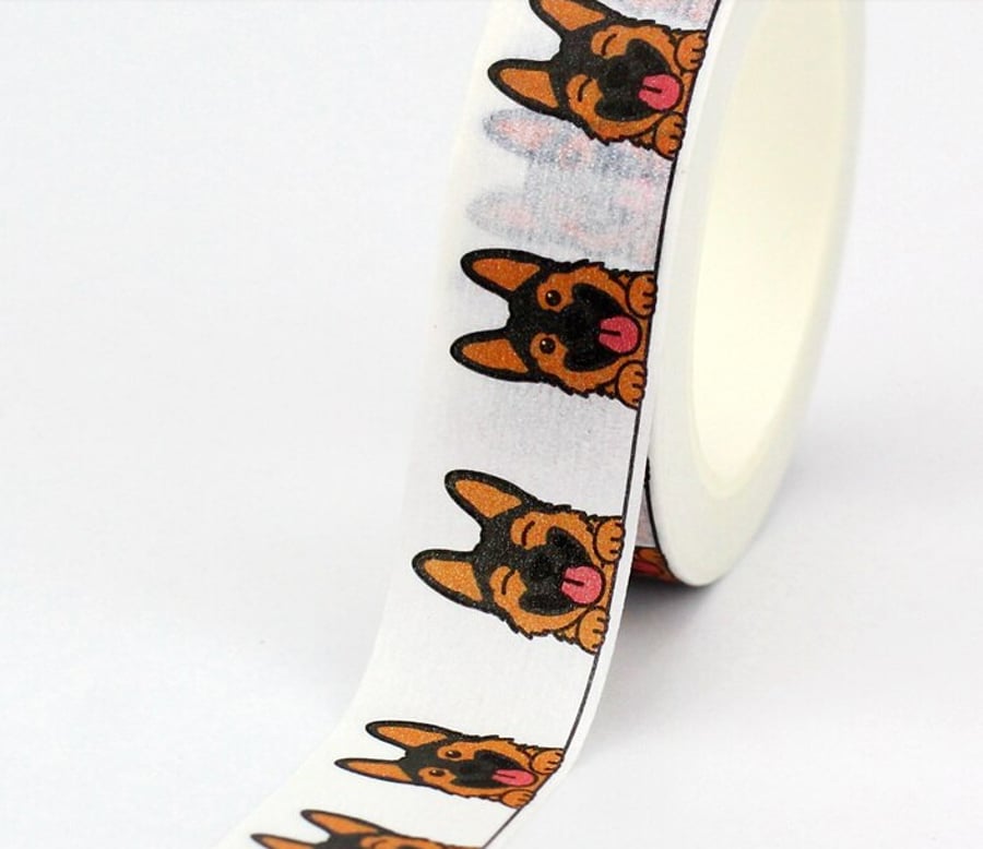German Shepherd dog pattern, Kawaii Alsatian, Washi Tape, DecorativeTape, 10m