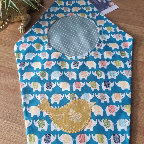 Bird House hanging storage.  Bright elephant print.