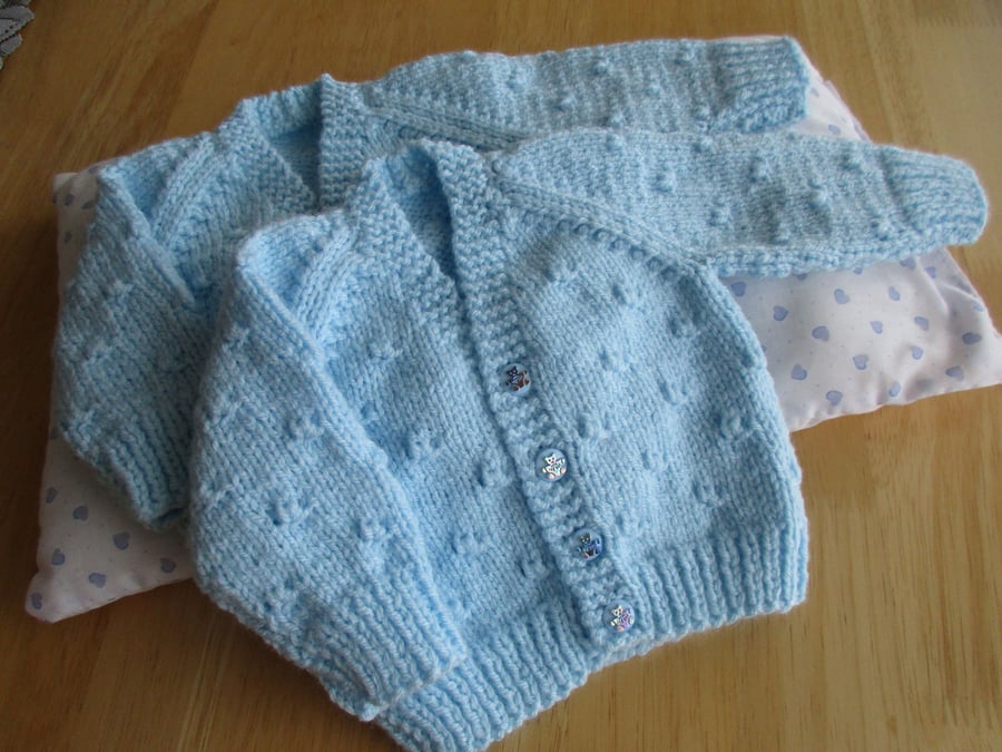 Special Order for Billy 2x14" Blue Newborn Baby Boys Knots Patterned Cardigans