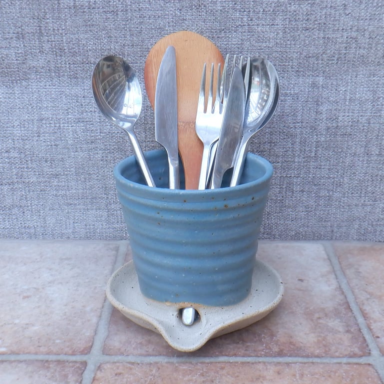 Cutlery and utensil drainer toothbrush holder stoneware pottery handmade  