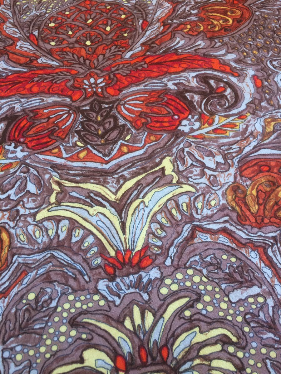 Autumn Fire Tone Ornate 70s Orange and Brown Vintage Fabric Lampshade option