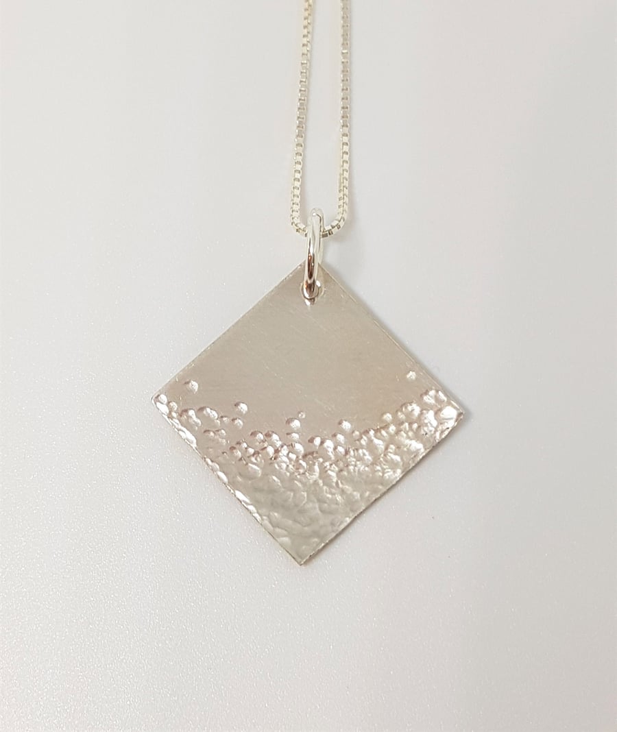 Hammered Texture Sterling Silver Diamond Pendant