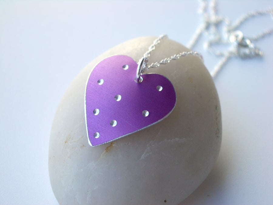 SALE Lilac spotty heart pendant necklace - SECOND
