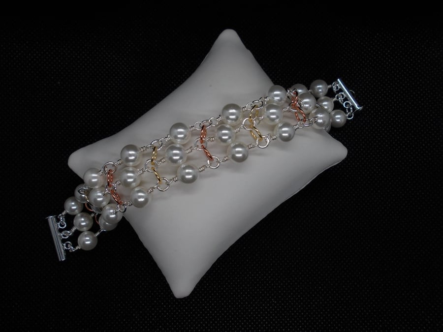 Sale - Shell pearl three strand bracelet