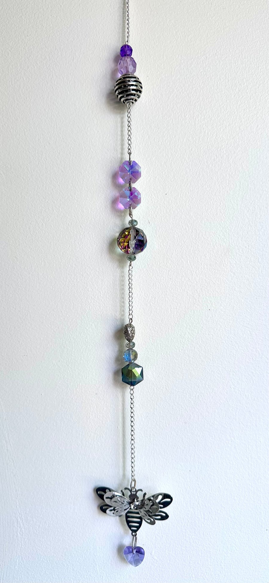 Handmade Beaded Suncatcher - Bee (Purple)