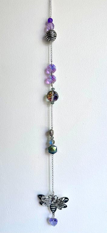 Handmade Beaded Suncatcher - Bee (Purple)