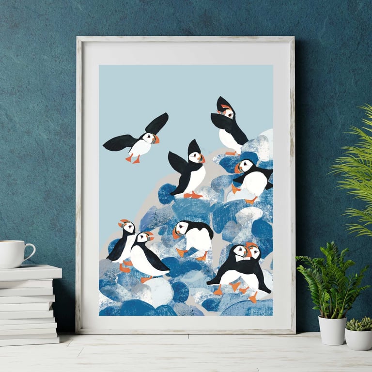 Puffin art print coastal artwork