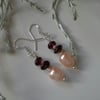 BESPOKE ORDER J.T. Genuine Pearls & Indian Red Garnet Sterling Silver Earrings