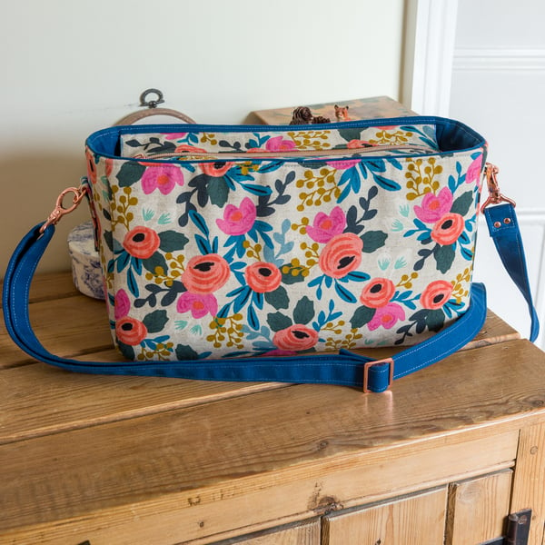 Multi pockets shoulder or crossbody handbag with adjustable strap cotton canvas