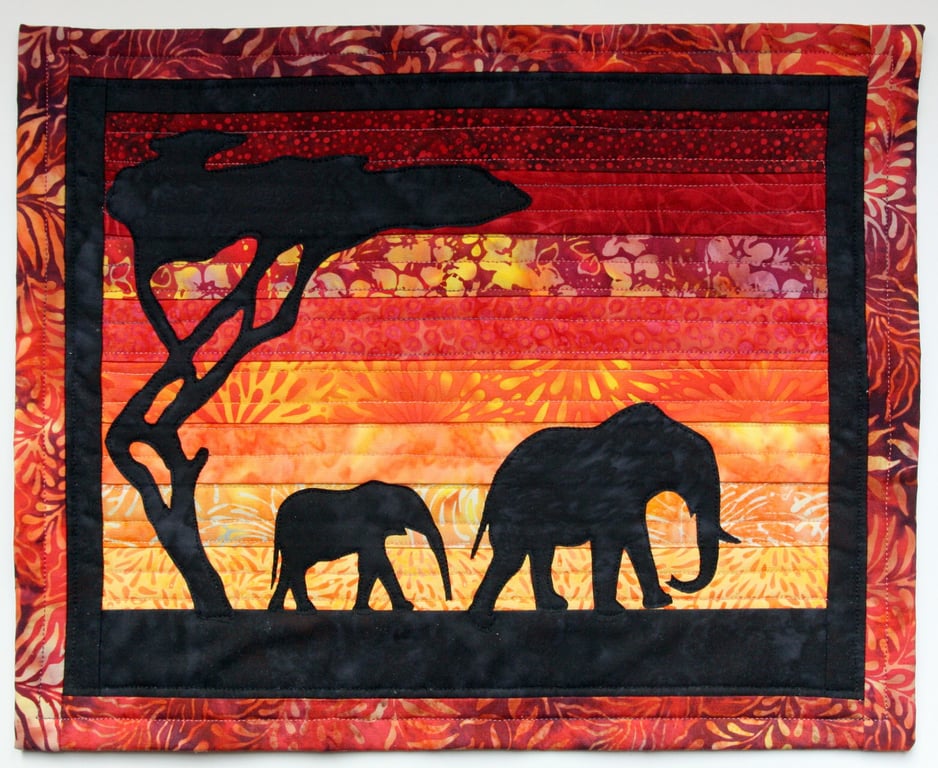 Mother and Calf Elephant Kit Art Quilt 