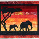 Mother and Calf Elephant Pattern Art Quilt 