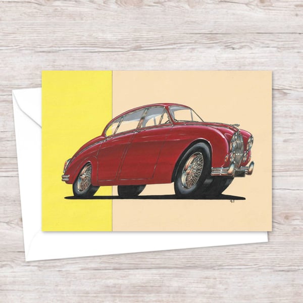 Jaguar Car Greeting Card: Mid Century Classic Car Illustration (417)