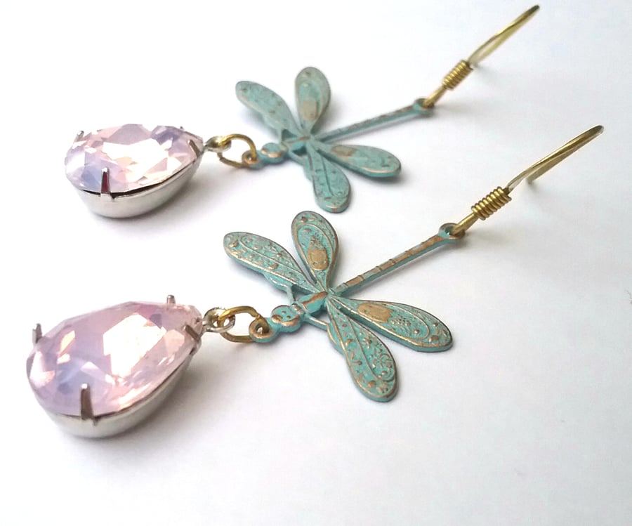 Dragonfly Vintage Glass  Earrings