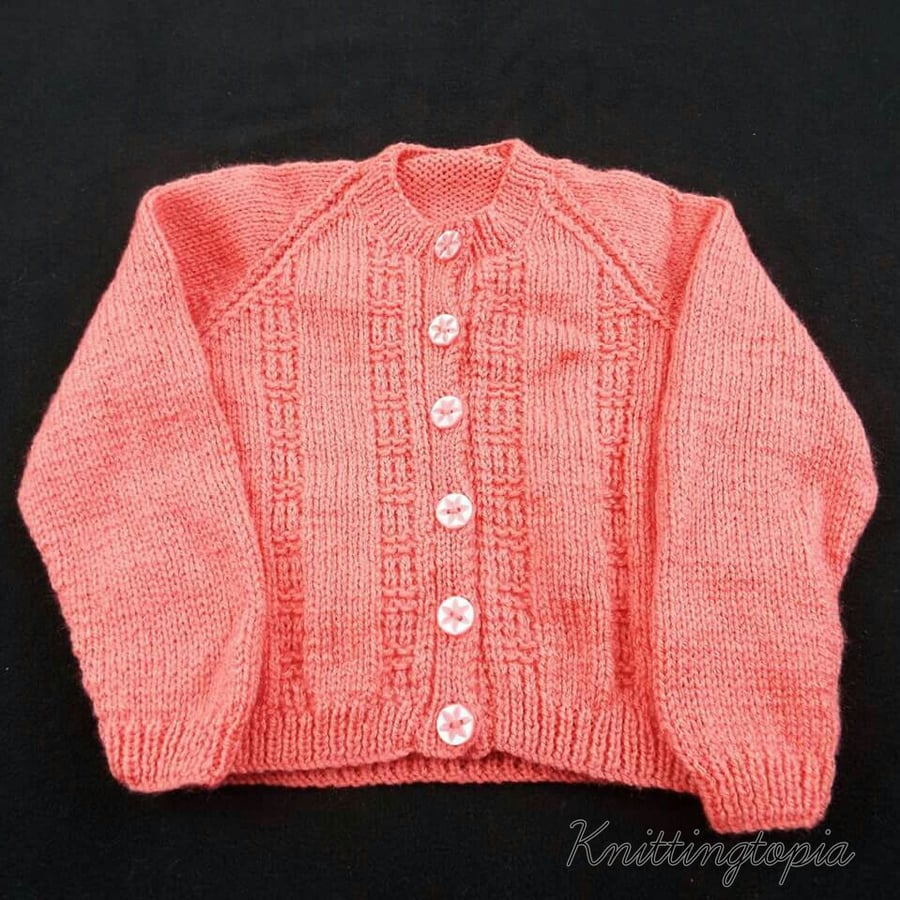 Hand knitted baby cardigan in deep pink 1 - 2 years