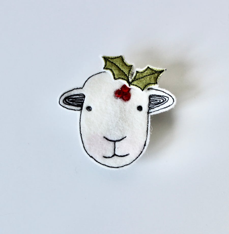 'Herdwick Sheep with Holly' - Handmade Brooch